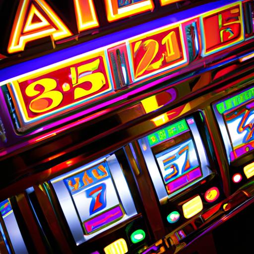 A state-of-the-art slot machine with flashy lights and sounds in a casino
