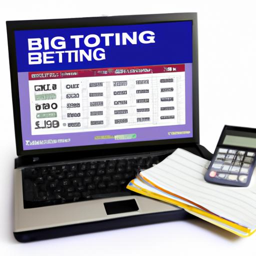 A successful bettor's setup with a reliable betting website, betting slips, and a calculator.